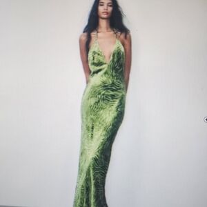 Zara Green Zebra Print Halter Dress